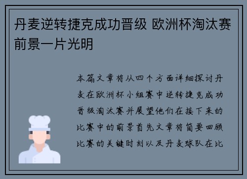 丹麦逆转捷克成功晋级 欧洲杯淘汰赛前景一片光明
