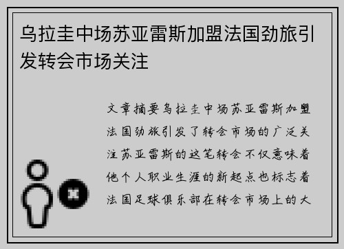 乌拉圭中场苏亚雷斯加盟法国劲旅引发转会市场关注
