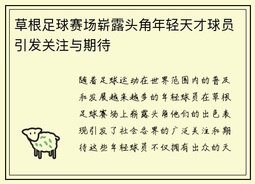 草根足球赛场崭露头角年轻天才球员引发关注与期待